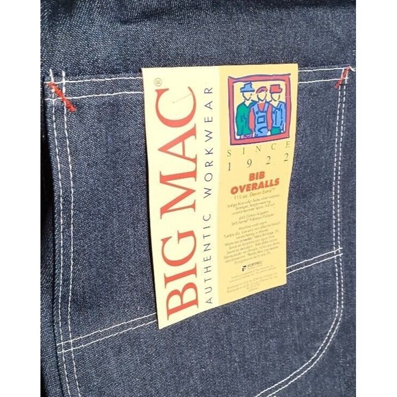 Big Mac 42x34 Dark Wash Bib Overalls Mens Carpenter Utility Blue Jeans Vtg NOS - Picture 4 of 16
